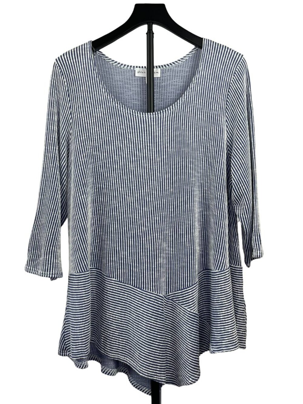 Star Vixen 3X Blue White Striped Pointed Hem Top